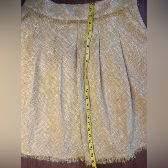 Maeve Women’s 4 Yellow Tweed A-Line Pleated Midi Skirt Fringe Hem Anthropologie - Picture 4 of 7